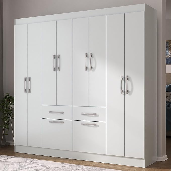 Review do Guarda-Roupa Casal 8 Portas 2 Gavetas e 2 Basculantes Rubi Yescasa Branco: Elegância e Funcionalidade na Sua Casa